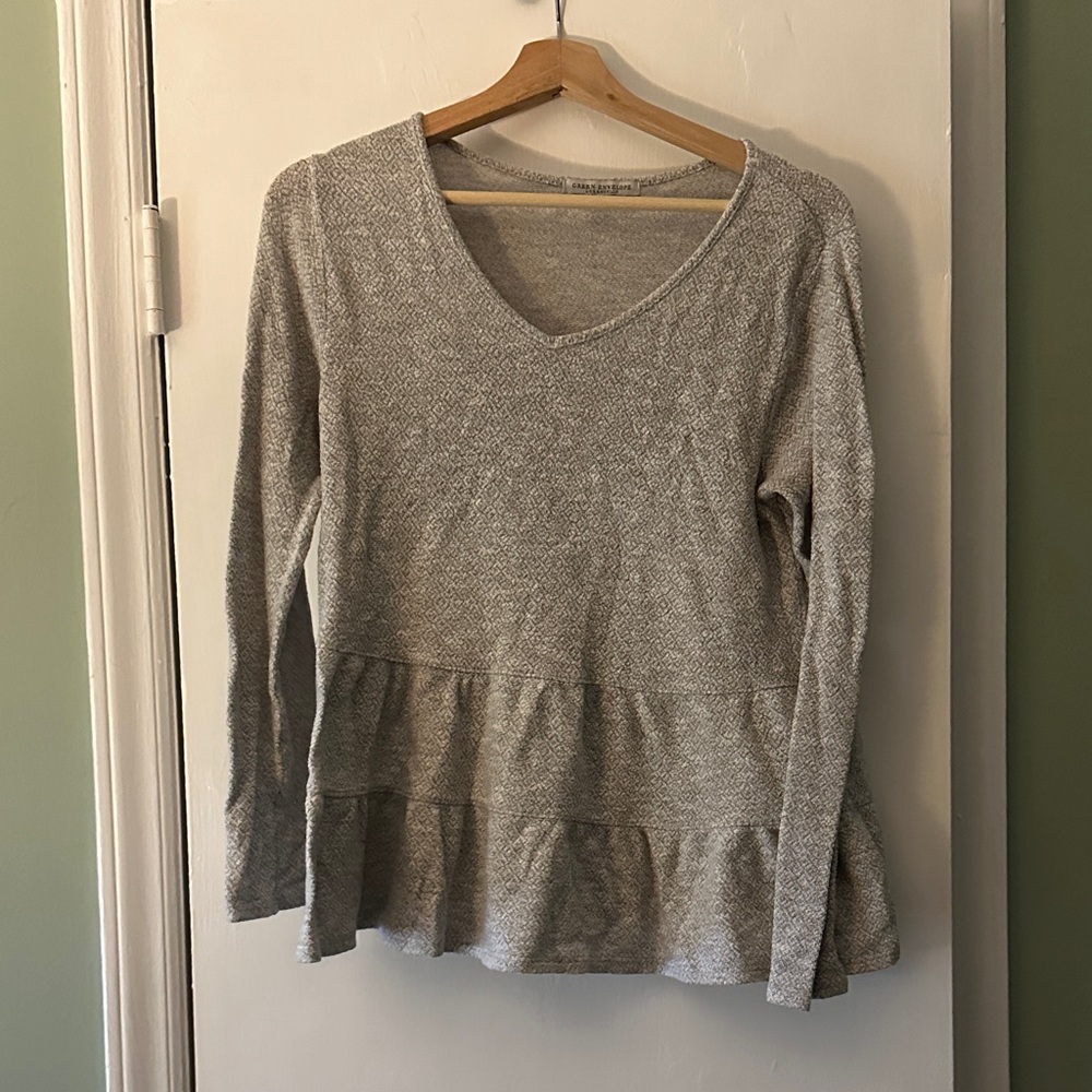 Gray V-Neck Women's Peplum Sweater Top